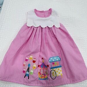 Pink Gingham Kids Dress with Carnival Embroidery